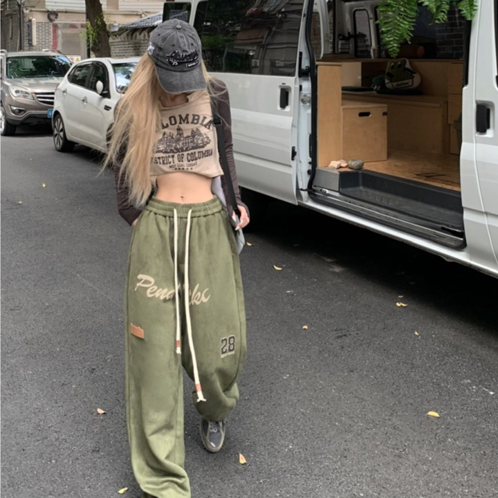 QADCOL Quần ống rộng Lưng Cao Dây Rút Phong Cách Đường Phố Mỹ Cổ Điển Thời Trang Mùa Thu Hàng Mới Dành Cho Bạn Nữ