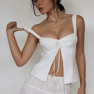 Áo Croptop Hai Dây Cổ Chữ V Màu Trơn Thời Trang Mùa Hè Cho Nữ