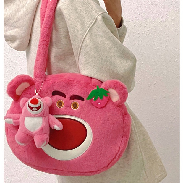 Túi Đeo Vai Cỡ Lớn In Họa Tiết Hoạt Hình Gấu / Dâu Tây Nhồi Bông Dễ Thương Cho Học Sinh