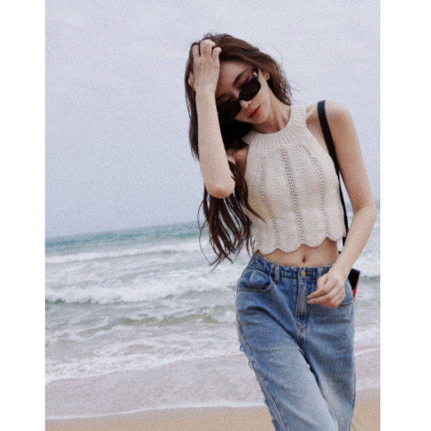 QADCOL Áo Sát Nách Gợn Sóng Khoét Rỗng Thiết Kế Phong Cách niche hot girl Gợi Cảm Cho Nữ