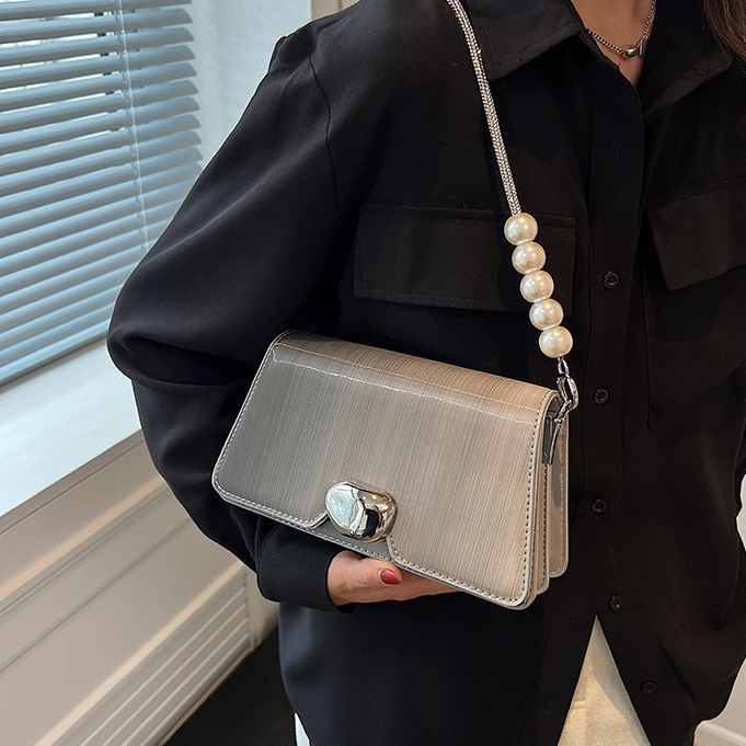Mischa Túi Xách Da PU Màu Trơn Đính Ngọc Trai Thời Trang Cao Cấp Cho Nữ