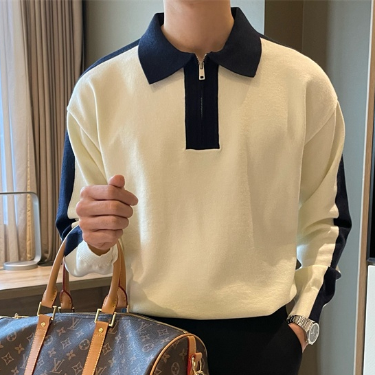 Áo Thun polo Dài Tay Có Khóa Kéo Phối Màu Sắc Đa Dạng Thời Trang Mùa Hè Cho Nam Cỡ M-3xl