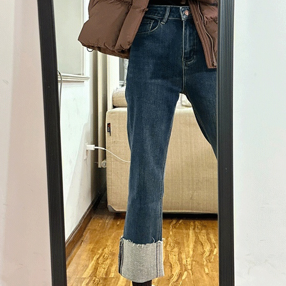 ZHELIHANGFEI Quần Jean Lưng Cao Ống Suông Thời Trang Retro Cá Tính