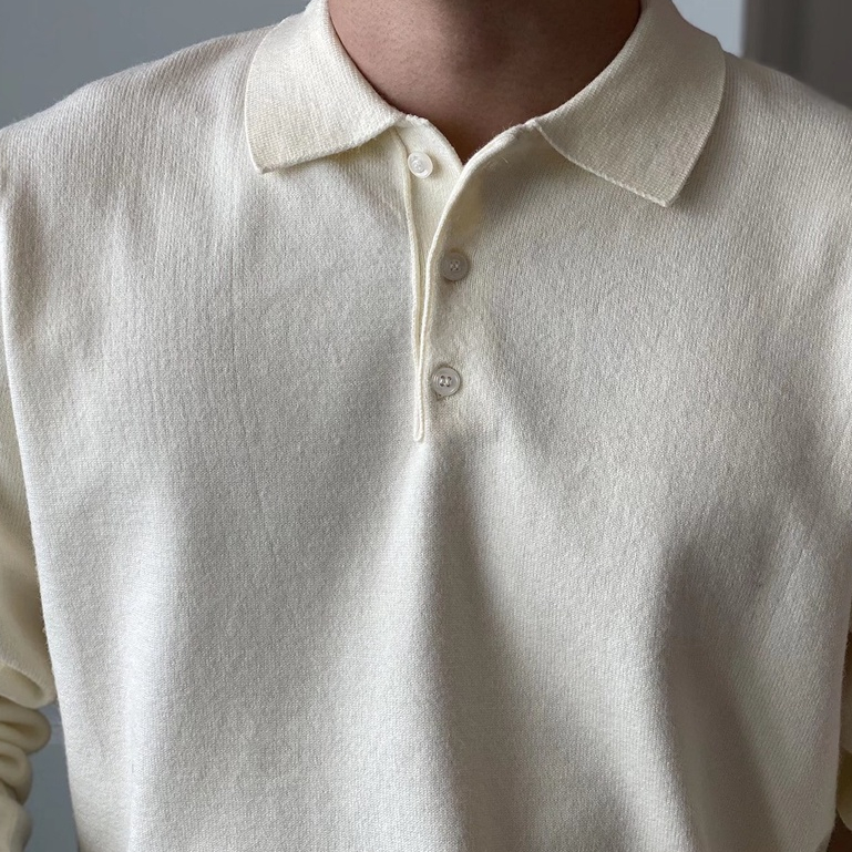 Áo polo Dệt Kim Tay Dài Màu Sắc Đơn Giản Phong Cách Hàn Quốc Cho Nam Size M-3xl