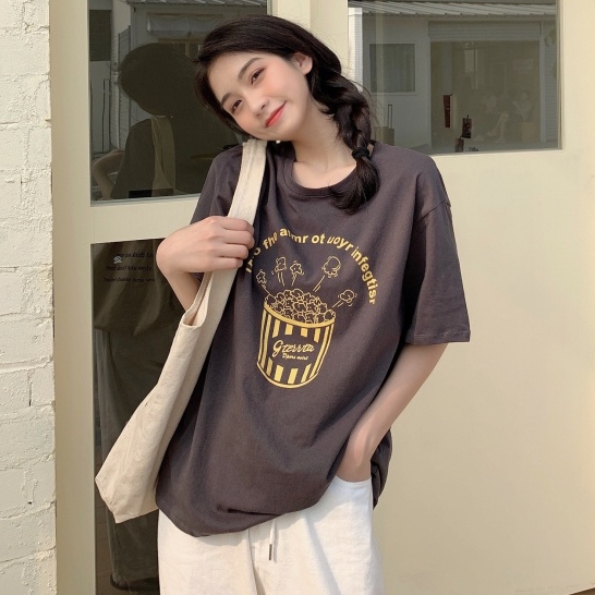 NUZIRO Áo Thun Tay Ngắn Dáng Rộng In Họa Tiết Đơn Giản Thời Trang Mùa Hè Phong Cách Hàn Quốc Mới