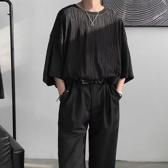 Áo Thun Ngắn Tay Dáng Suông Màu Trơn Họa Tiết Caro Thời Trang Hàn Quốc Cho Nam áo phông nam form rộng áo thun nam đẹp