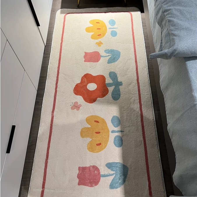 Thảm trải sàn những bông hoa Vải nhung lông cừu thảm lau chân 40x60-60x180 thảm trải sàn phòng ngủ thảm lông trải sàn phòng ngủ thảm chống trượt thảm dài