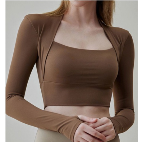 Fit.her Áo Thun Thể Thao Tay Dài Dáng Ôm Có Mút Ngực Phong Cách Mùa Xuân Tập Yoga Pilates Cho Nữ