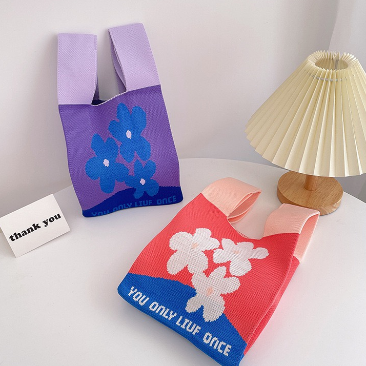 Túi Đeo Vai Đan Len Họa Tiết Sọc Caro Thời Trang Cho Nữ