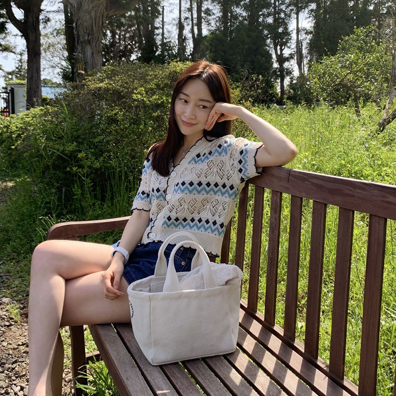 Áo cardigan LANJIEXI dệt kim tay ngắn cổ chữ V màu tương phản thời trang