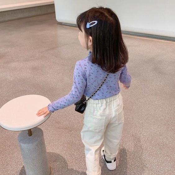 Áo Sơ Mi cotton Tay Dài Cổ Cao In Họa Tiết Hoa Phong Cách Hàn Quốc Cho Bé Gái Thời Trang Áo Thun Dài Tay Bé Gái