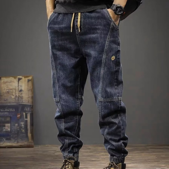 Quần jeans Ống Rộng Lưng Thun Phong Cách retro Đường Phố Thu Đông Dành Cho Nam 28-36 size Lớn