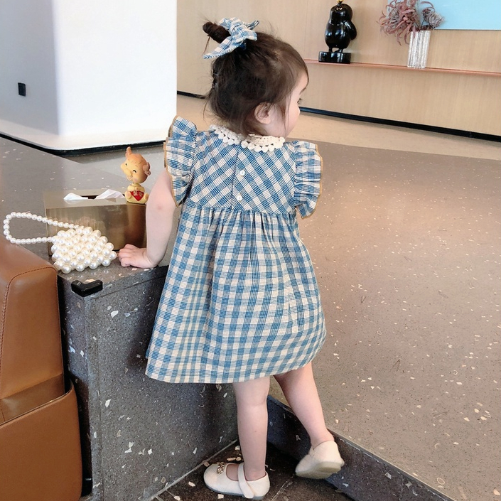 Đầm Búp Bê Công Chúa Tay Ngắn Họa Tiết Sọc Caro Ngọt Ngào Thời Trang Mùa Hè Cho Bé Gái
