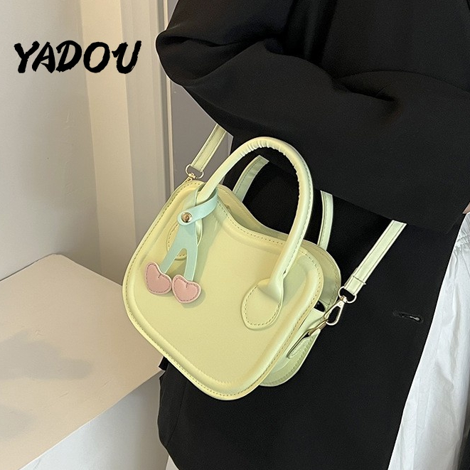 Túi đeo chéo YADOU dáng nhỏ màu trơn trang trí quả cherry thời trang xinh xắn dễ thương cho nữ