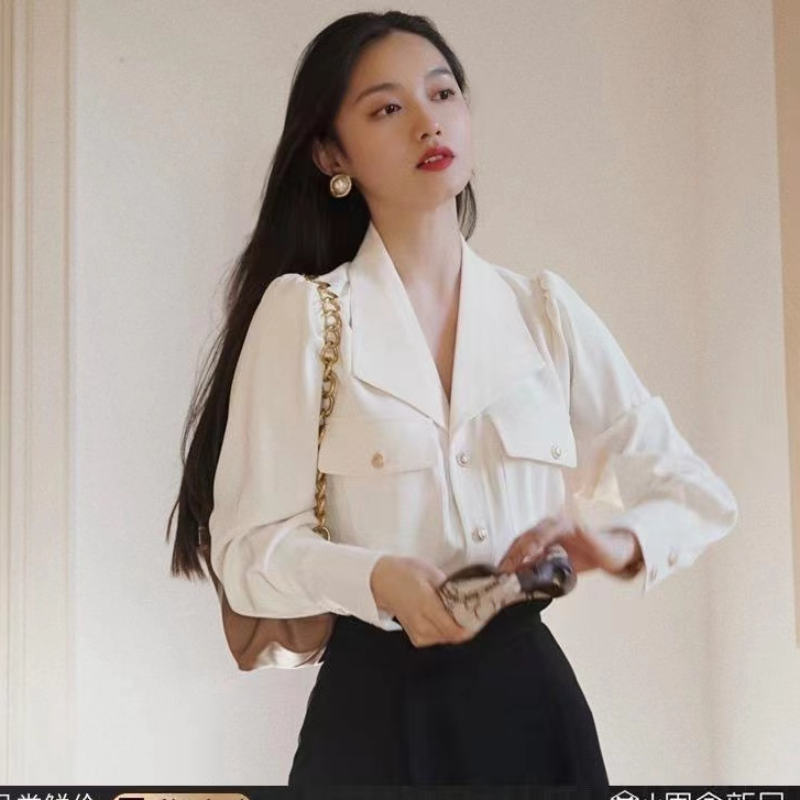 Áo Sơ Mi Nữ Tay Dài Dáng Rộng Cổ Chữ v Phong Cách Hàn Quốc Thời Trang