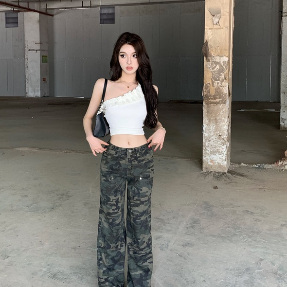 Áo lửng hai dây LANJIEXI dệt kim eo cao gợi cảm cho nữ