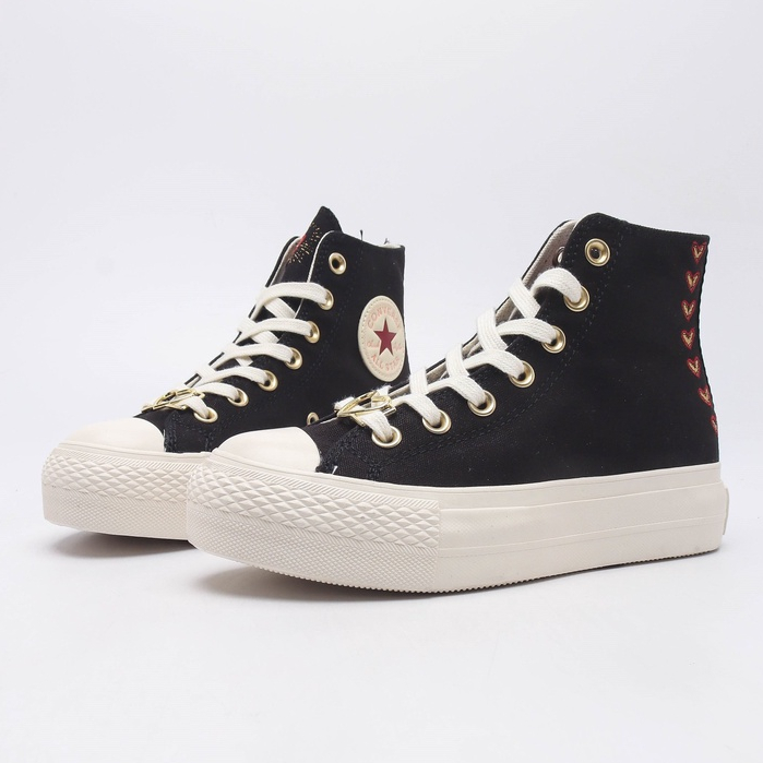 Giày Thể Thao Converse 2023 Vải canvas Màu Đen / Vàng Thêu Họa Tiết Trái Tim Có Khóa Cài Thời Trang Cho Nam Và Nữ B96
