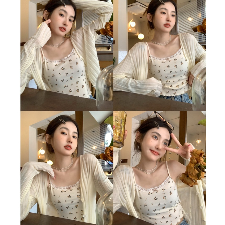 Áo Croptop Sát Nách Dệt Kim Hoạ Tiết Hoa Thiết Kế Cổ Chữ V Nữ Tính