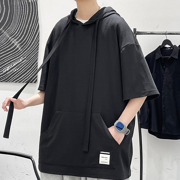 Áo Hoodie Tay Lỡ Màu Sắc Đơn Giản Phong Cách Hàn Quốc Cho Nam mùa hè áo hoodie unisex form rộng