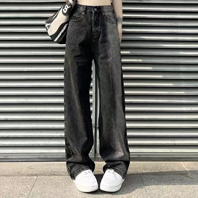 ZHELIHANGFEI Quần Jean Dài Lưng Cao Ống Rộng Màu Sắc Trẻ Trung Cá Tính