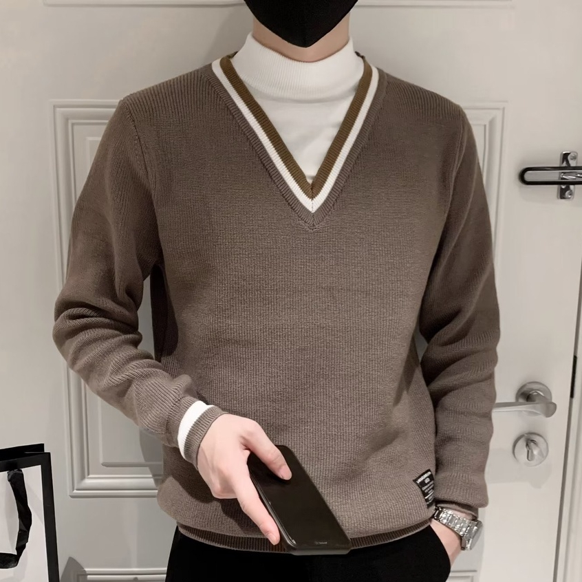 Áo Sweater Giả Hai Mảnh Cổ Chữ V Màu Sáng Phong Cách Hàn Quốc Sang Trọng Dễ Phối Đồ Cho Nam [A125]