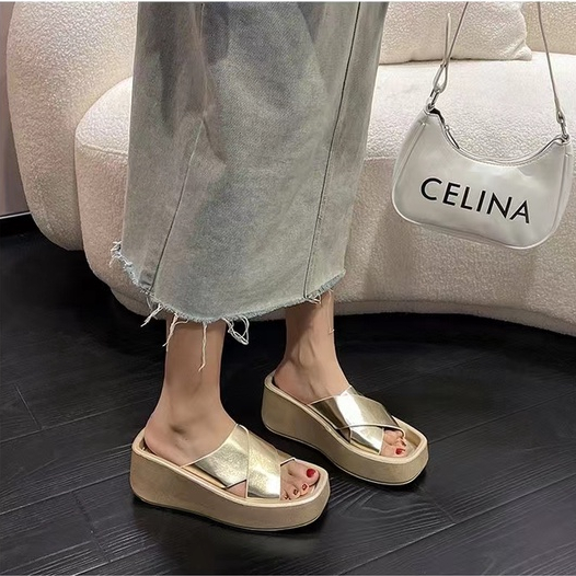 Dép Sandal Đế Xuồng Dày Quai Chéo Phong Cách Preppy Thời Trang Mùa Hè Hàng Mới Dành Cho Bạn Nữ Mang Đi Biển