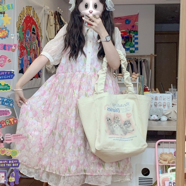 Menas Túi Đeo Vai Bằng Vải canvas In Hình niche Dễ Thương Sức Chứa Lớn Thời Trang Cho Học Sinh