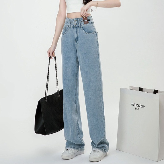 ZHELIHANGFEI Quần Jean Dài Lưng Cao Ống Rộng Thời Trang Cá Tính Trẻ Trung