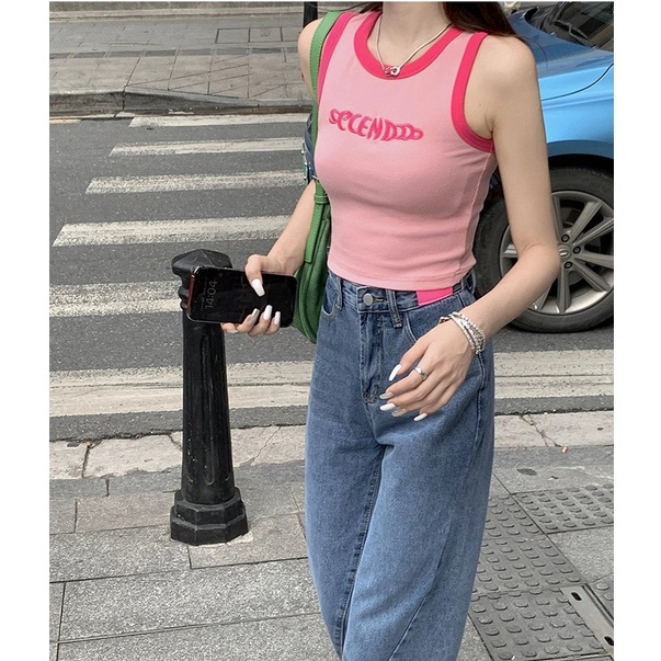 ZHELIHANGFEI Áo Croptop Sát Nách In Chữ Thời Trang Cá Tính Cho Nữ