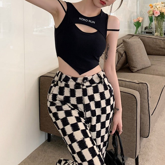 Lalisas Áo Croptop Hai Dây Lệch Tà Quyến Rũ Thời Trang Phong Cách Hàn Quốc Dành Cho Nữ