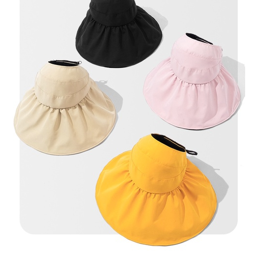 Japanese-style UV sun hat female empty top black rubber sun hat foldable large eaves fisherman hat spring and summer large eaves fisherman hat