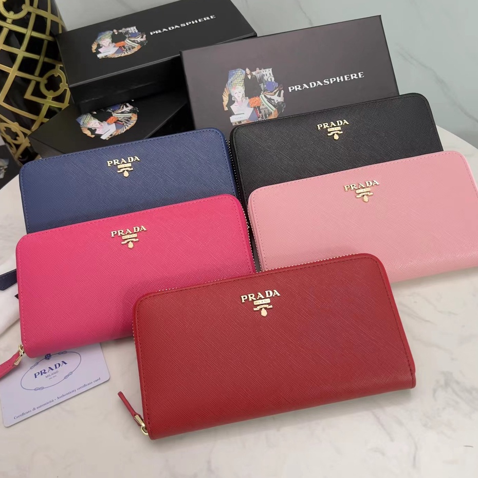 Ví Da Bò Thật Dáng Dài Có Khóa Kéo Hiệu Prada ML201 Thời Trang Cho Nữ (Chính Hãng)