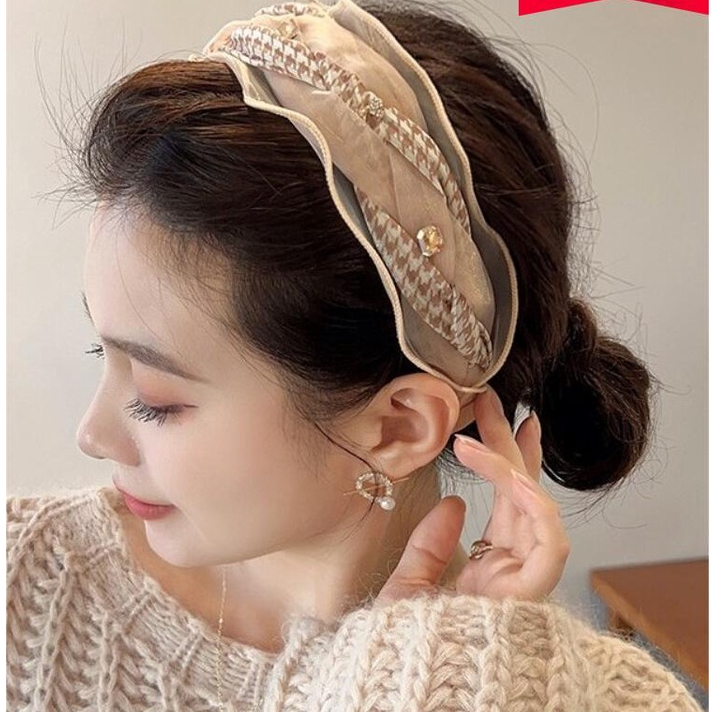 Băng Đô Cài Tóc Bằng Rơm Phối Lưới Họa Tiết Đầu Lâu Phong Cách retro