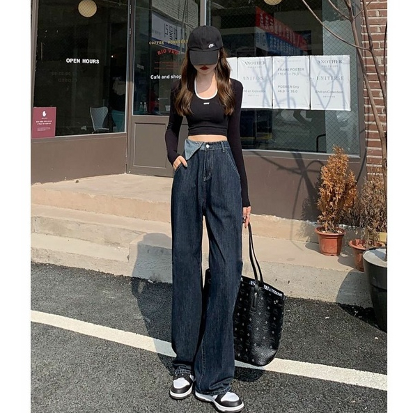 QADCOL Quần Jean Nữ Ống Rộng Lưng Cao Thời Trang Xuân Thu Mới