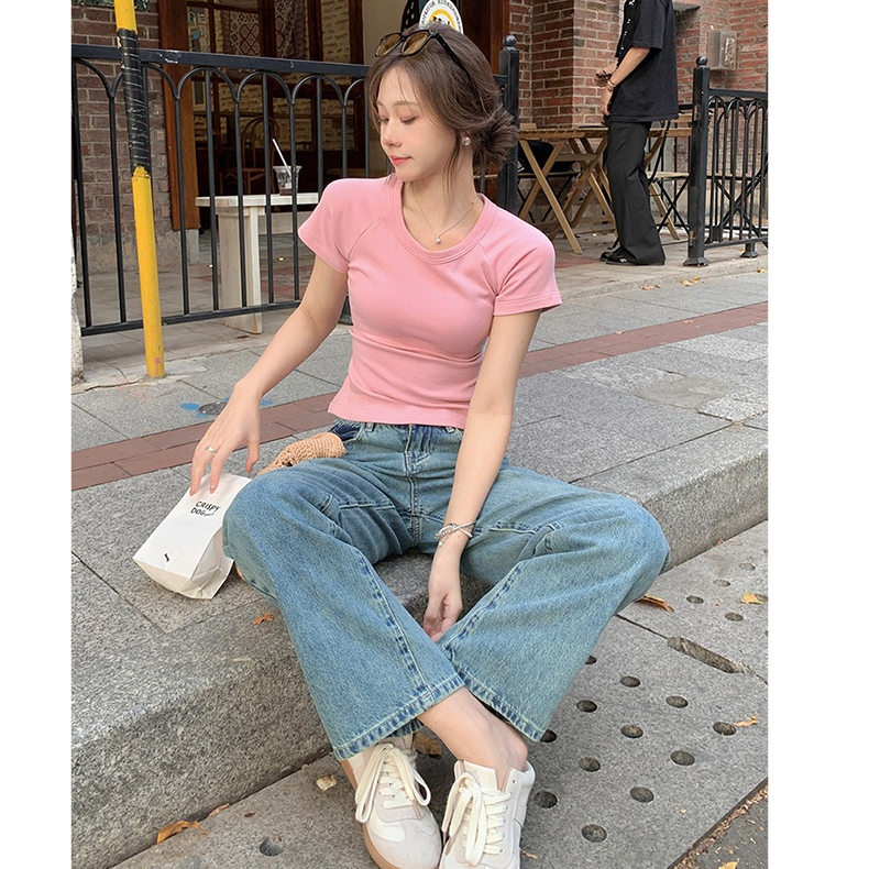 Áo Thun Dáng Ôm Cổ Tròn Ngắn Tay Khoét Lưng Thời Trang Cá Tính 61815