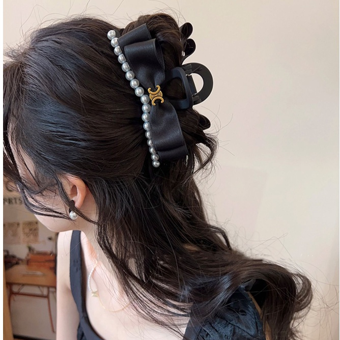 Kẹp Tóc Nơ Đen Đơn Giản Phong Cách Hàn Quốc Cao Cấp Cho Nữ