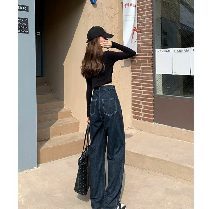 QADCOL Quần Jean Nữ Ống Rộng Lưng Cao Thời Trang Xuân Thu Mới