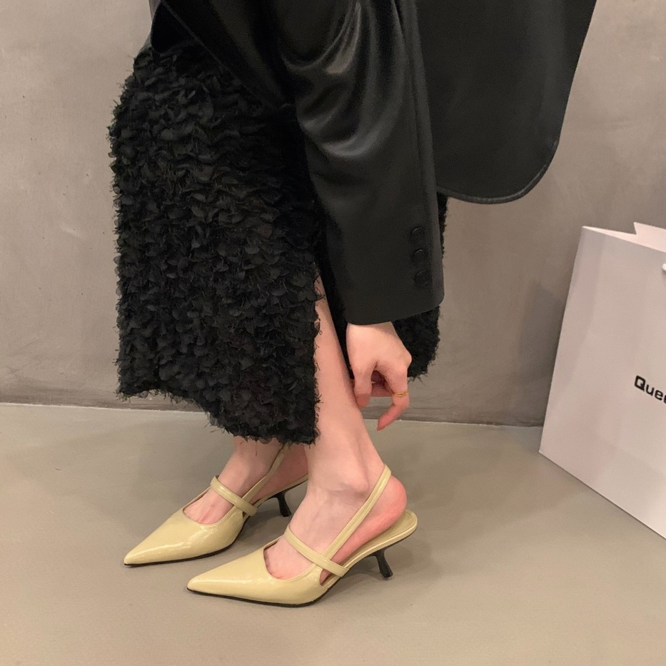 Giày Cao Gót Mũi Nhọn Màu Trơn Thời Trang Hàn Quốc Cho Nữ Giày Cao Gót Đính Lông Vũ Thiết Kế Dễ Thương Cho Bé