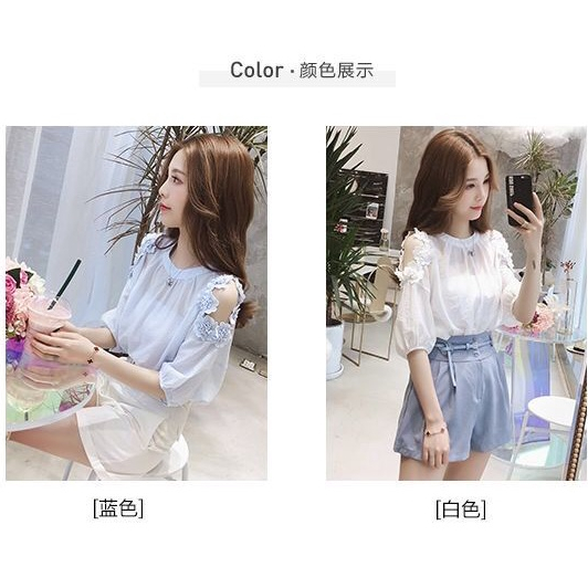 Áo Sơ Mi Chiffon Tay Lửng Hở Vai Họa Tiết Hoa Thời Trang Mùa Hè Cho Nữ