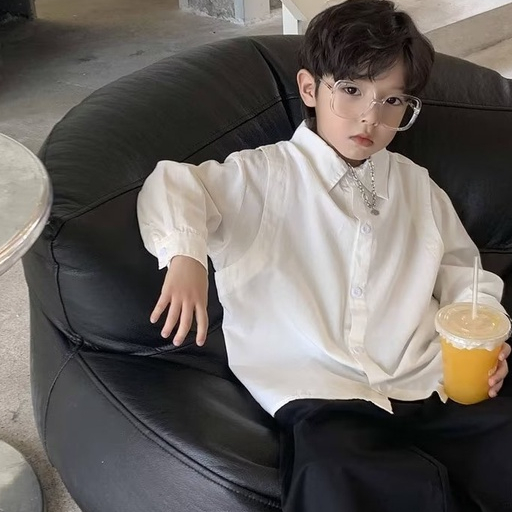 Áo Sơ Mi Cotton Trơn Tay Dài Dáng Rộng Phong Cách Hàn Quốc Cho Bé 120-170