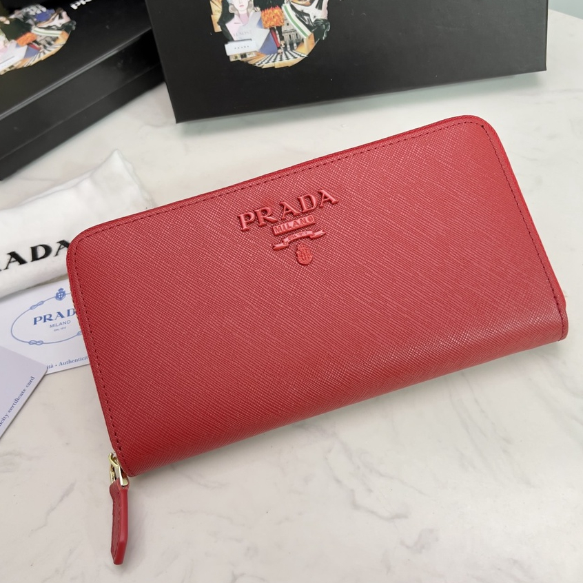Ví Da Bò Thật Dáng Dài Có Khóa Kéo Hiệu Prada ML201 Thời Trang Cho Nữ (Chính Hãng)