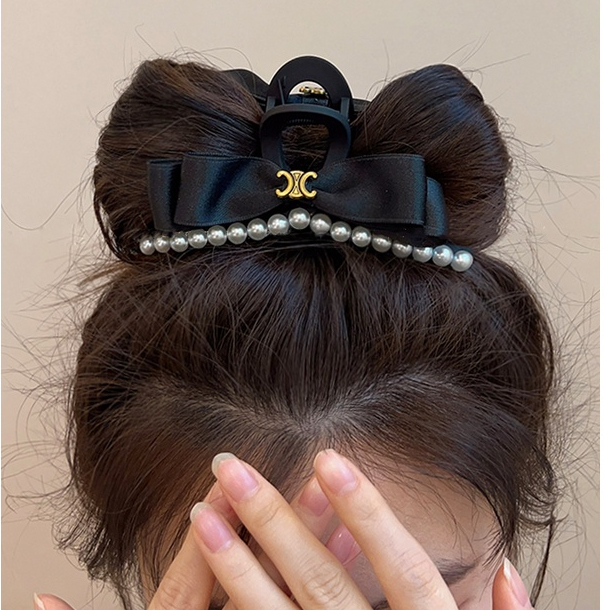 Kẹp Tóc Nơ Đen Đơn Giản Phong Cách Hàn Quốc Cao Cấp Cho Nữ