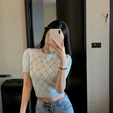 ZHELIHANGFEIA Áo Sweater Tay Phồng Ngắn Dáng Rộng Thời Trang Hàn Quốc