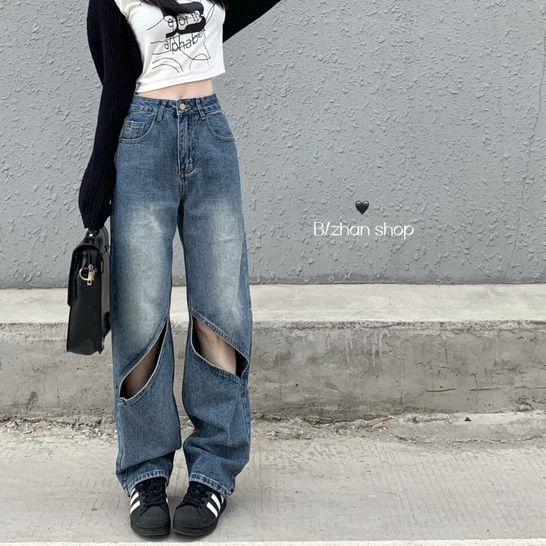 Quần Jeans Nữ Lưng Cao Dáng Rộng Thời Trang Phong Cách Hàn Quốc