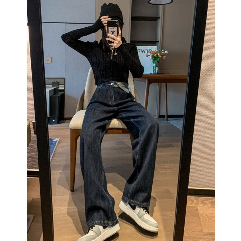 QADCOL Quần Jean Nữ Ống Rộng Lưng Cao Thời Trang Xuân Thu Mới
