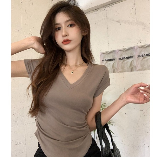 Áo Thun Nữ Ngắn Tay Cổ Chữ V Thời Trang Hàn Quốc