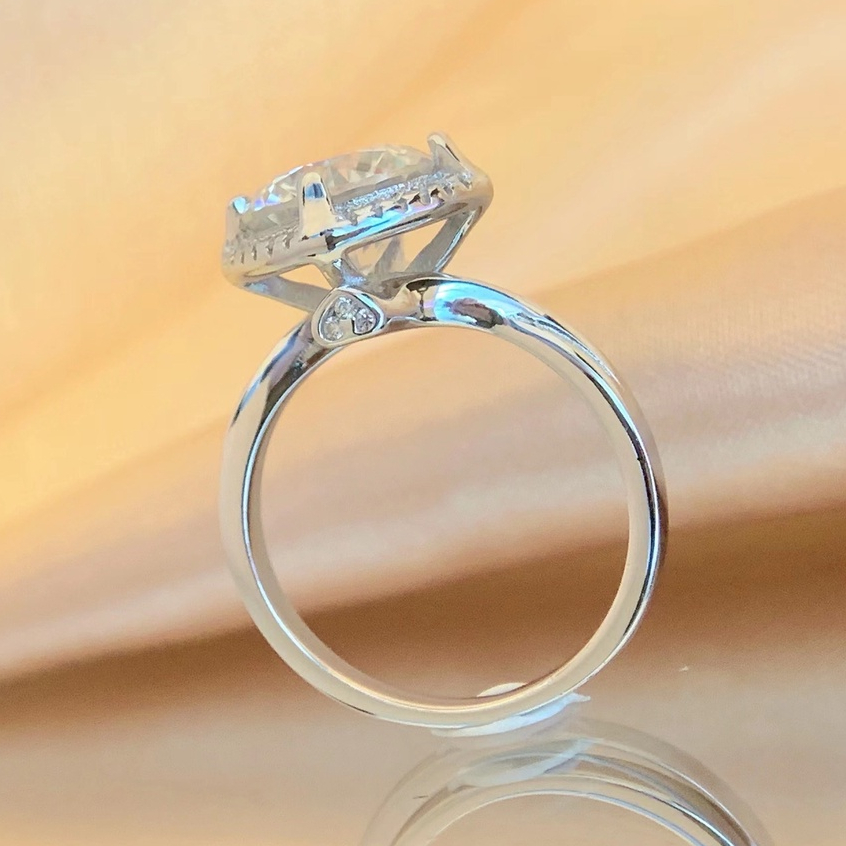 Kim Cương Nhân Tạo Moissanite Nhẫn nữ S925 bạc tinh khiết (9mm)3 carat màu D Mosan đá giấy chứng nhận có thể vượt qua bút kim cương nhẫn kim cương