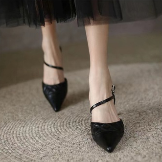 Giày Cao Gót Mũi Nhọn Màu Đen Size 34-39 Thời Trang Thanh Lịch Cho Nữ