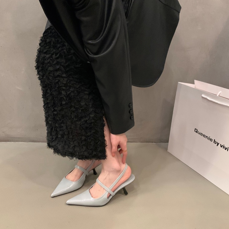 Giày Cao Gót Mũi Nhọn Màu Trơn Thời Trang Hàn Quốc Cho Nữ Giày Cao Gót Đính Lông Vũ Thiết Kế Dễ Thương Cho Bé