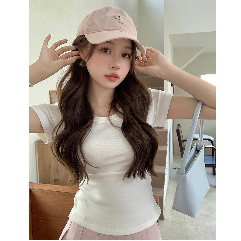 Áo Thun Dáng Ôm Cổ Tròn Ngắn Tay Khoét Lưng Thời Trang Cá Tính 61815